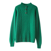 Collar Buttoned Pullover Thickened Half Turtleneck Cashmere Sweater